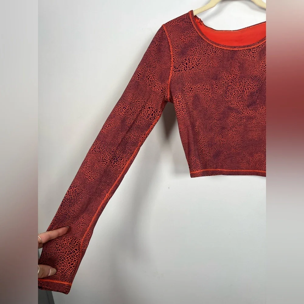 Lululemon Wunder Train Cropped Long Sleeve Shirt - Crackle Glaze Vintage Red